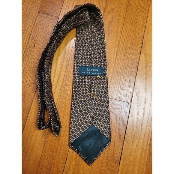 Lauren By Ralph Lauren Geometric Black Yellow Red Men's 100% Silk Neck Tie 55 In - Picture 3 of 7